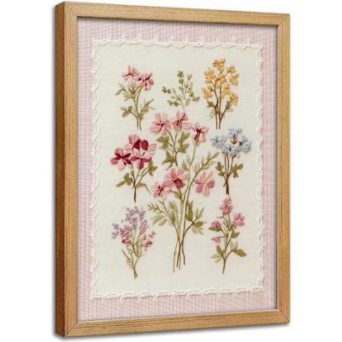 Framed Pink Wildflowers Canvas Wall Art Floral Nursery Painting Picture Wall Decor Boho Minimalist Floral Poster Print Artwork for Girl‘ Room Nursery Bedroom Guest Room Home Decoration,8X10 Inch