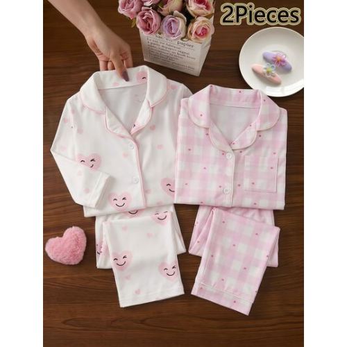 Baby Girl Heart Stripe Print Long Sleeve Pants Set Flame Retardant Loungewear | SHEIN USA