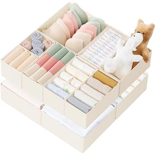 Criusia Drawer Organizer Clothes, 10 Pack Dresser Organizer for Baby Clothes, Underwear, Sock- Foldable Closet Organization and Storage Dividers Bins for Nursery, Bedroom (Beige)