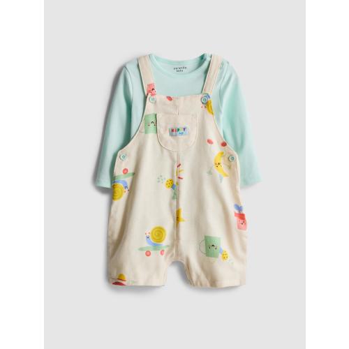 0-18mths | Long-Sleeve Onesie and Printed Overalls Newborn Set