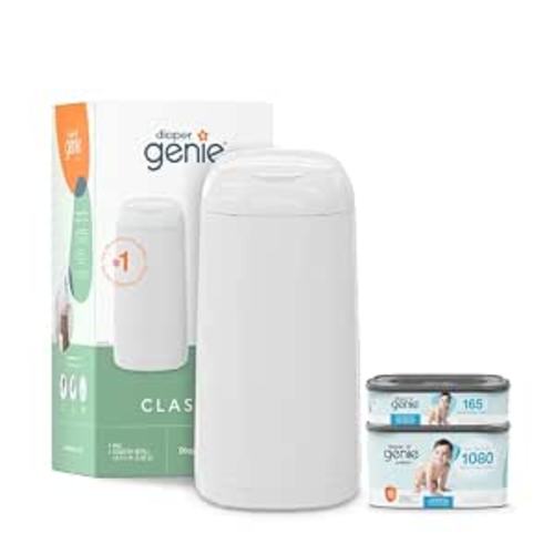 Diaper Genie Classic Diaper Pail Gift Set | Push-N-Lock Odor Control | Includes Starter Refill and Jumbo+ Refill | Holds up to 1,245 Newborn Diapers | Baby Registry Must-Have