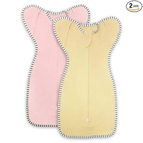 Transition Swaddle 3-6 Months Sleep Sack Arms up Swaddle, 2-Pack Baby Swaddles 3-6 Months Sleeping Sack with 2-Way Zipper Arms In/Out 100% Cotton 0.8 Tog Baby Sleep Swaddles for Girl (Medium 14-20lbs)