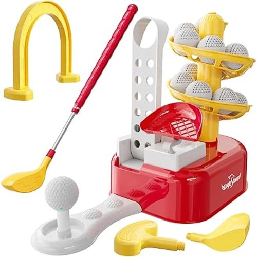 EagleStone Toddler Golf Set with Foot Pedal Launcher, Kids Golf Toy for Ages 3-8, Includes Adjustable Golf Club, 15 Balls & Golf Cart, Indoor&Outdoor Sports Gift for Boys and Girls