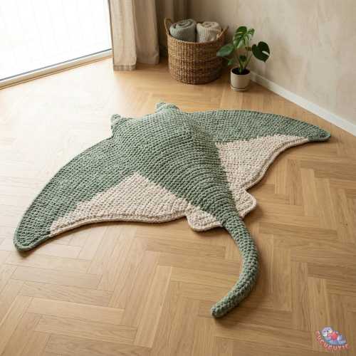 Giant Crochet Manta Ray Floor Pillow rug,Crochet Manta Ray Stuffed animals Carpet gifts,living room rug Custom Crocheted Ocean Nursery Decor