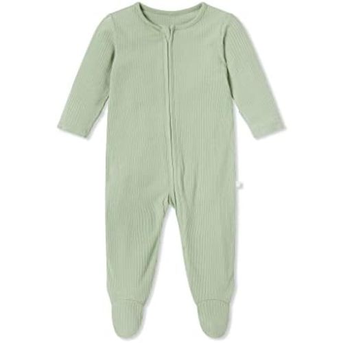MORI Baby Unisex Ribbed Pajamas with Zip and Mitts of Viscose from Bamboo and Cotton - Jumpsuit Sleepwear for Boys and Girls