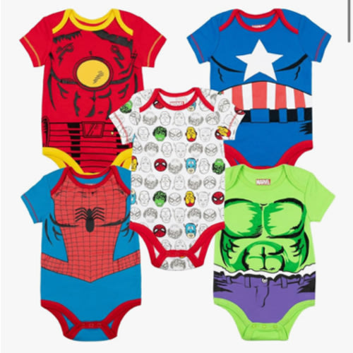 Marvel Baby Boys' 5 Pack Bodysuits - The Hulk, Spiderman, Iron Man and Captain America