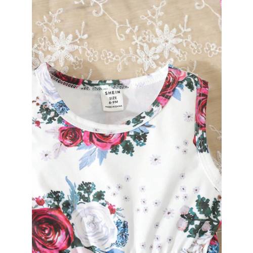 Baby Girl Elegant Floral Printed Bodysuit With Hairband For Spring/Summer | SHEIN USA