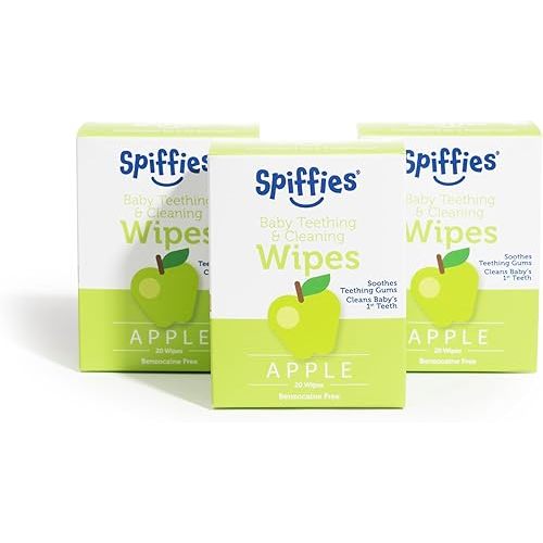 Baby Oral Care Tooth Wipes - Gum & Teeth Wipe Tissues for Teething Relief & Cleaning Infant & Toddler Teeth - Baby Tooth Wipes w/Xylitol for Ages 0-12 Months & Up (Apple, 20 Count, 3 Pack)