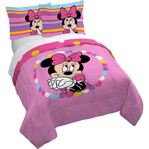 Jay Franco Duvet Cover Set – 3 Piece Comforter Cover and Sham Set, Super Soft Cozy Kids Bedding (Insert Not Included) Pink- Minnie Mouse, Full