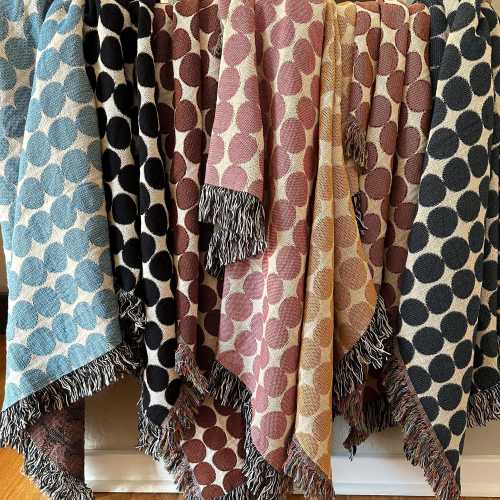 Woven Throw Blanket with Retro Dot Design | Mid Century Modern Style | Cozy Home Accent | Sofa or Bed Blanket | Cotton Anniversary Gift