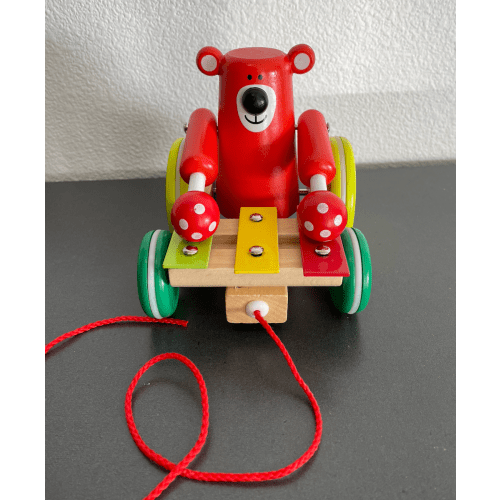 JANOD JURATOYS FRANCE WOODEN HANDMADE BEAR ROLLING XYLOPHONE PULL TOY 39270