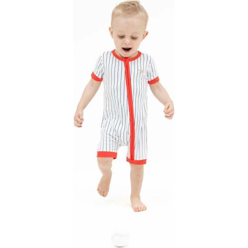 Baseball Stripe - Shortie 2 Way Zipper Romper
