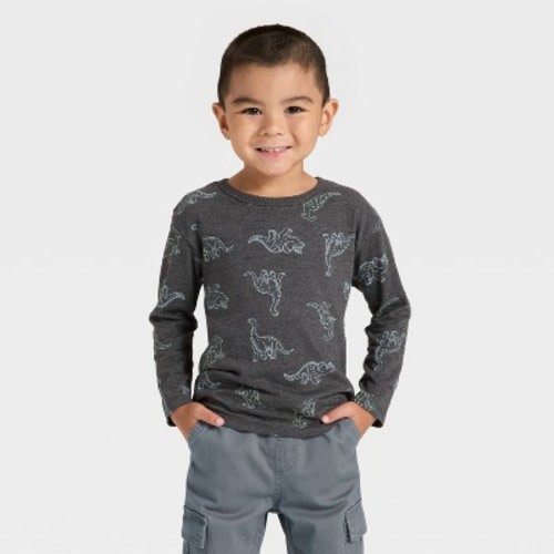 Toddler Boys' Long Sleeve Relaxed T-Shirt - Cat & Jack™ Charcoal Gray 12M