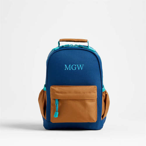 Dreamer Colorblock Navy and Ochre Small Kids Backpack with Side Pockets