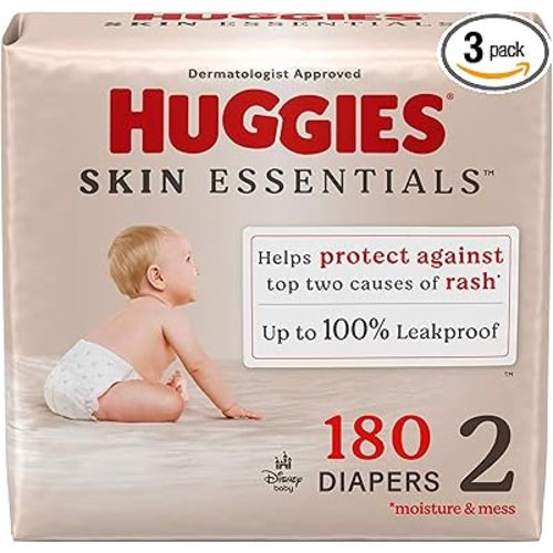 Huggies Size 2 Diapers, Skin Essentials Baby Diapers, Size 2 (12-18 lbs), 180 Count (3 Packs of 60)