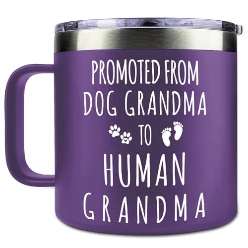 Gossby 14oz Grandma Cup Tumbler - Promoted from Dog Grandma - Mother Day, Christmas, Birthday Gift for New Grandmother - Grandmother Baby Announcement Gift