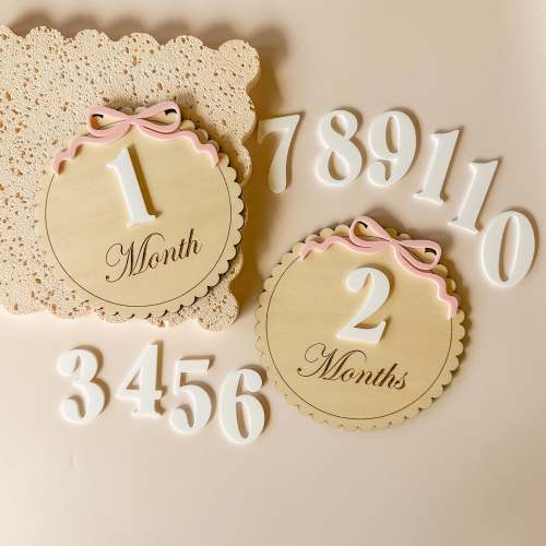 Acrylic Wooden Baby Milestone Discs - Interchangeable Bow
