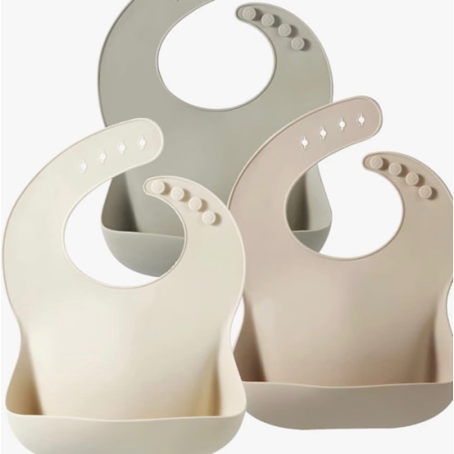 PandaEar Set of 3 Silicone Baby Bibs, Waterproof Soft Adjustable Bibs for Babies Toddlers 10-72 Months