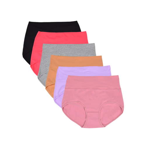Buankoxy Womens Cotton Underwear High Waist Full Coverage Briefs Soft Breathable Postpartum Panties Stretch Underpants 6 Pack,Size 5