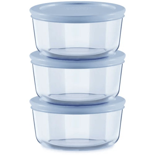 Pyrex® Simply Store® Tinted 6-piece Round Storage Value Pack with Blue Plastic Lids