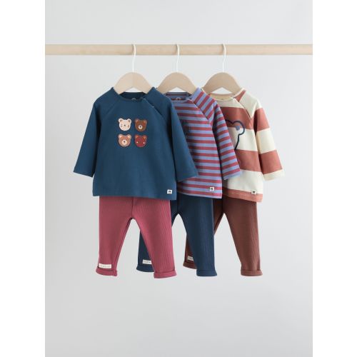 Navy/Brown Bear Tops and Leggings 6 Piece Baby Set (0mths-3yrs)