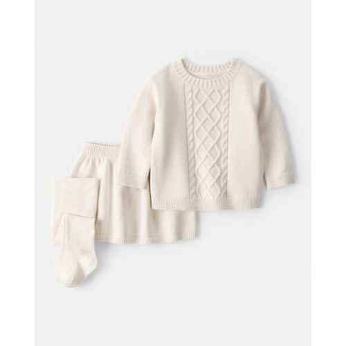Baby Girl 3-Piece Cableknit Long-Sleeve Top & Skirt Set - Cream - Carter's | Carter's