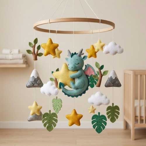 Dragon Baby Mobile, Felt Dragon Crib Mobile, Fantasy Nursery Decor, Nursery Inspiration, Handmade Baby Shower Gift, Fairy Nursery