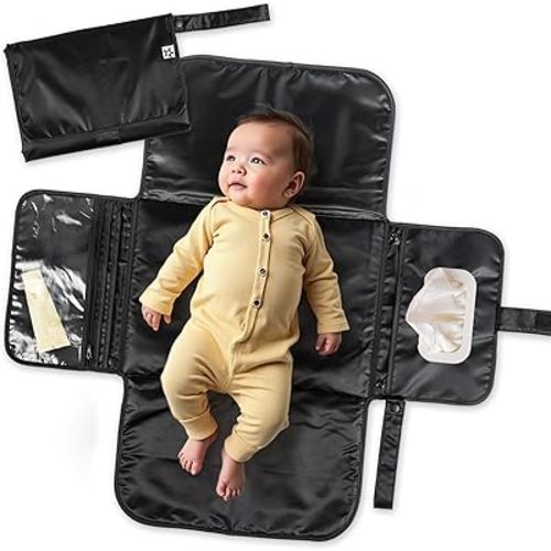 Tiny Twinkle Portable Diaper Changing Pad-Foldable Waterproof Changing Mat&Portable Changing Pad for Travel,Baby Changing Station with Smart Wipes Pocket&Storage (Black)