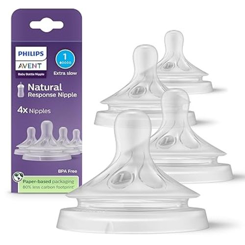 Philips Avent Natural Response Nipples, Extra Slow Flow (Flow 1), 4-Pack, SCY961/44