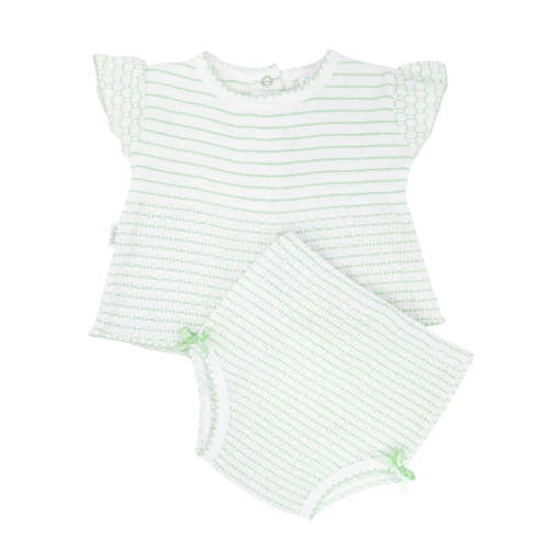 Paty 2-Piece Flutter Sleeve Diaper Set: Mint with Pink Trim