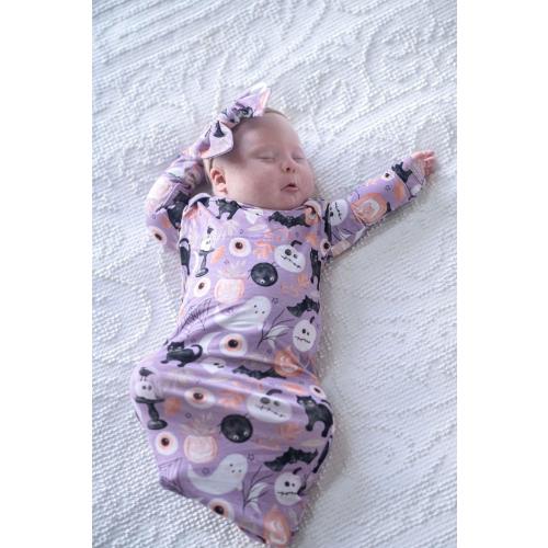 Spooky Purple Newborn Knotted Gown | Baby Halloween Pajama