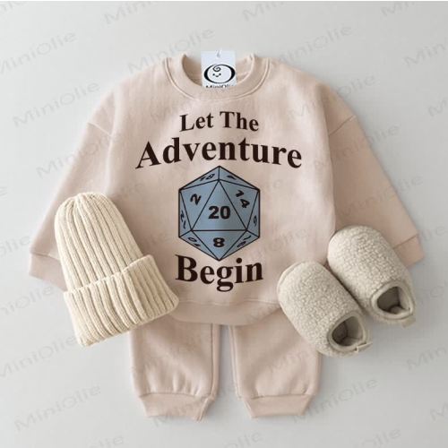 LET THE ADVENTURE BEGIN Baby Beige Sweatshirt 2-piece Set