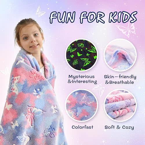 SOCHOW Glow in The Dark Throw Blanket 50 x 60 Inches, Purple Butterfly