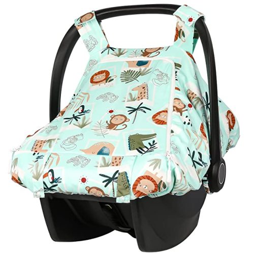 Car Seat Covers for Babies, Infant Car Seat Cover for Boys Girls, Baby Car Seat Cover with Breathable Mesh Peep Window, Kick-Proof Carseat Canopy, Windproof Stroller Cover Shower Gift for Newborn - Zoo