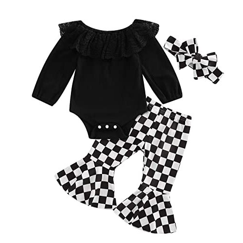 SAYOO Newborn Baby Girl Clothes Infant Rib Frill Long Sleeve Romper Floral Flared Pants Headband 3pcs Fall Winter Outfits