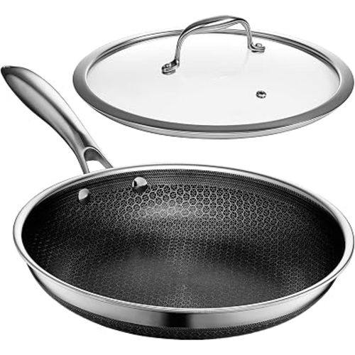 HexClad 10" Hybrid Nonstick Frying Pan with Lid, Dishwasher & Oven Safe