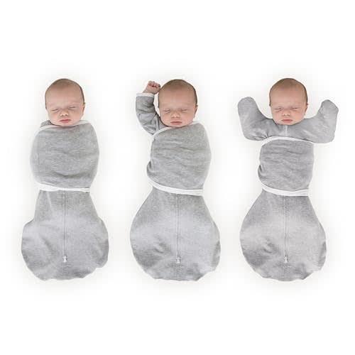 SwaddleDesigns Organic 6-Way Omni Swaddle Sack Arms Up Swaddle for Newborn, More Options to Calm Startle Reflex, Improves Sleep, 12-18 lbs, Heathered Gray