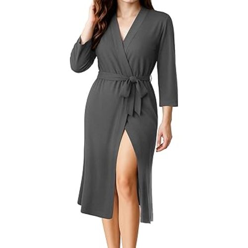 NY Threads Women's Robe Long Knit Bathrobe 3/4 Sleeves Soft Kimono Lightweight Loungewear