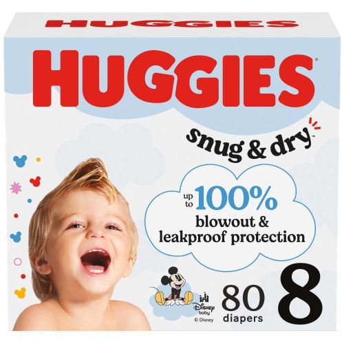 Huggies Size 8 Diapers, Snug & Dry Baby Diapers, Size 8 (46+ lbs), 80 Count, Packaging May Vary
