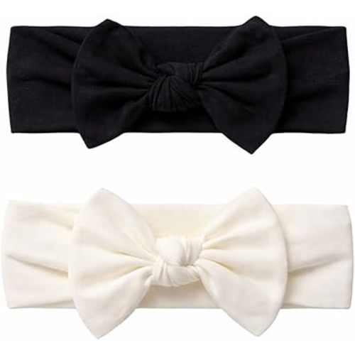 Baby Girl Headbands-Infant,Toddler Cotton Handmade Hairbands with Bows Child Hair Accessories (2, Black-Soft White, 3-36 Month)