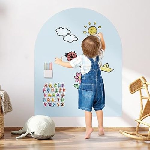 2025 Magnetic Chalkboard Arch Wall Decal 40"x32" – Upgraded Strong Adhesive, Thickened Iron Layer, Drawing Learning for Playroom, School, Home Decor (Blue)