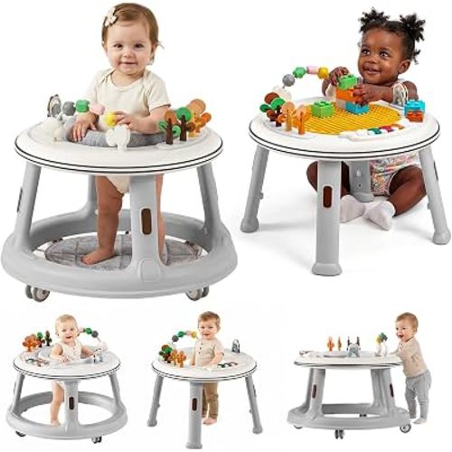 5-in-1 Baby Walker with Wheels, Bouncer, Push Walker & Building Block Table | Activity Center | 360° Swivel Seat | Adjustable Height | Music & Lights | ASTM & CPSIA Certified | For 6-18 Months Boys Girls