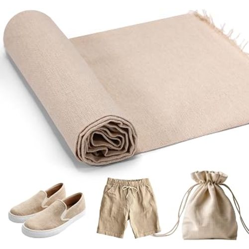 Caydo Creamy Color Linen Needlework Fabric, 62 by 19 Inch Linen Fabric by The Yard for Garment Making, Tablecloth and Home Decoration
