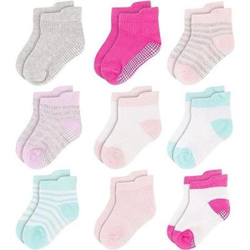 Rising Star Infant Girls Baby Socks, Non Slip Grip Ankle Socks for Baby's Ages 6-12 Months (Multicolor)