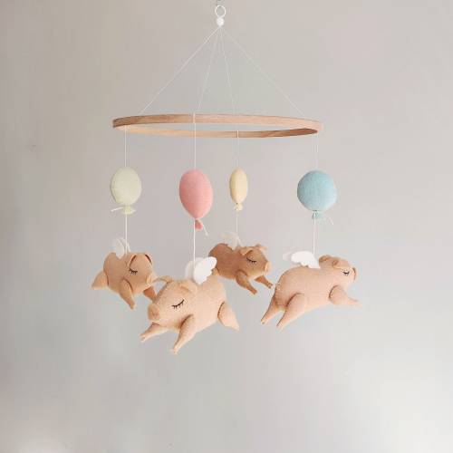 Flying Pigs Baby Mobile: Farm Nursery Decor, Balloons Crib Mobile