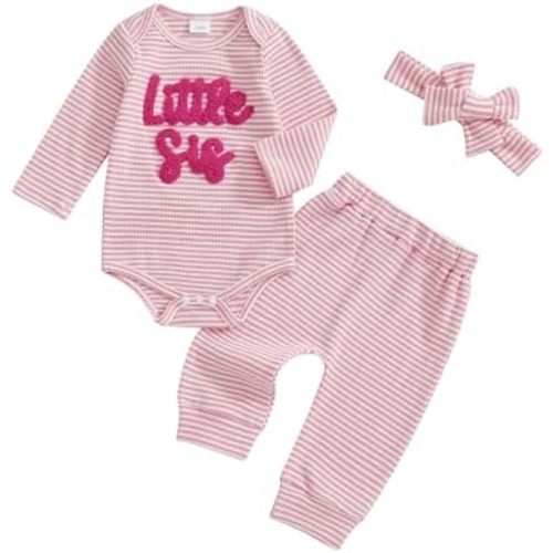 Ayalinggo Newborn Baby Girl Clothes Little Sister Romper Lil Sis Short Sleeve Tshirt Pants Headband Summer Infant Clothes