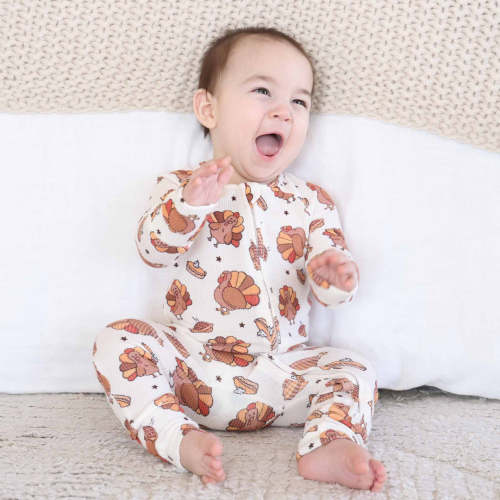 Turkey Treats Bamboo Waffle Convertible Zip Romper