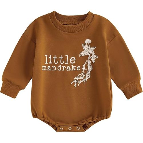 Gueuusu Unisex Baby Boy Girl Halloween Outfit Little Mandrake Bodysuit Long Sleeve Bubble Romper Magic Baby Outfit