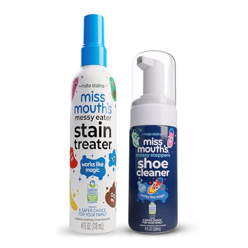 Miss Mouth's Messy Eater Stain Treater and Messy Steppers Shoe Cleaner Magic Duo - Stain Remover for Clothes, Carpet, Upholstery and Shoe Cleaner for Sneakers, Leather, Cloth, Mesh