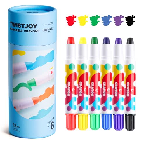 Jar Melo Jumbo Crayons for Toddlers, 6 Colors TwistJoy Non Toxic Washable Crayon, Easy to Hold Large Crayons, Safe for Babies and Children, Gift for Boys and Girls